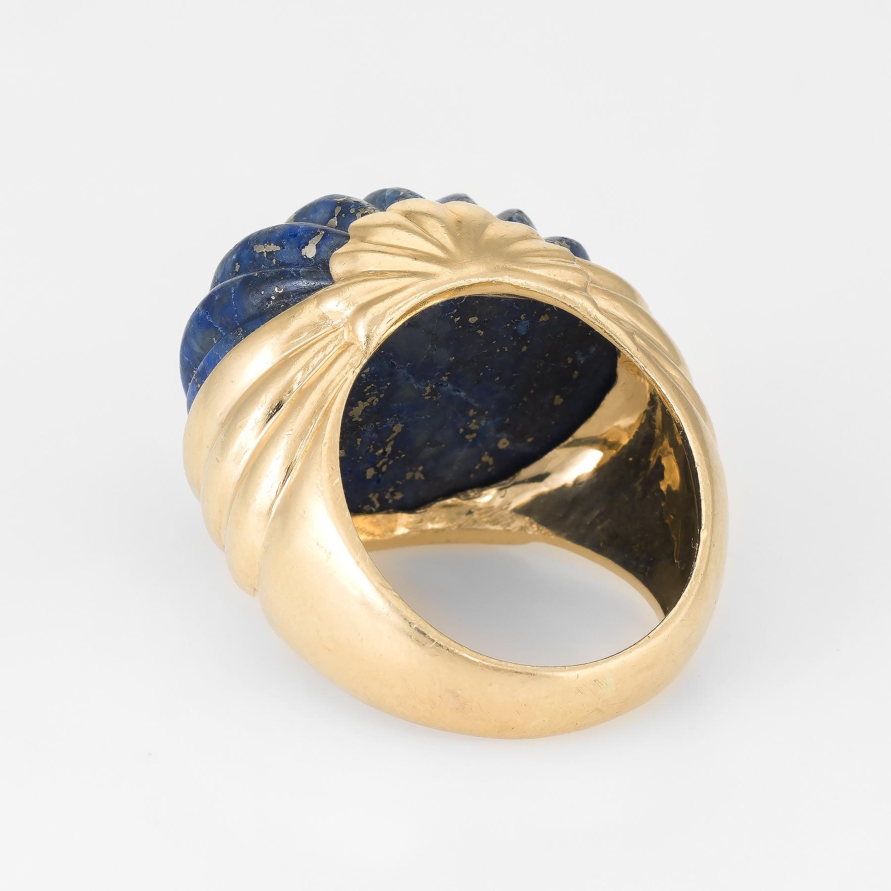 Women's Fluted Lapis Lazuli Cocktail Ring Vintage 14 Karat Yellow Gold