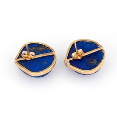 Fluted Lapis Lazuli Shell Earrings Vintage 14 Karat Gold Fine Ocean Jewelry