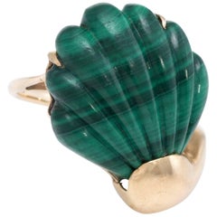 Fluted Malachite Shell 14 Karat Gold Cocktail Ring