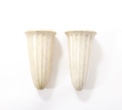 Fluted Marble Art Deco Sconces, France 1940's