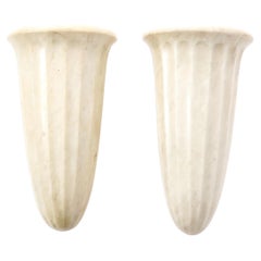Fluted Marble Art Deco Sconces, France 1940's