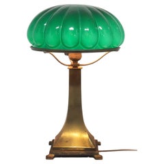 Fluted Mushroom Emerald Green over White Sandwich Glass Desk Damp