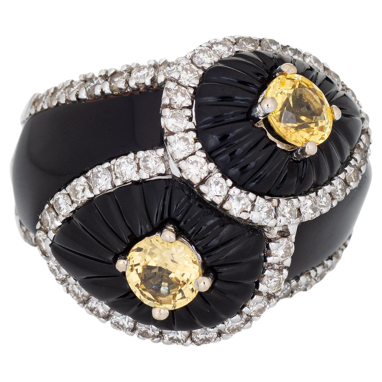 Riffel Onyx Gelb Saphir Ring Sz 6,5 Diamant-Cocktail-Schmuck Fine Estate im Angebot