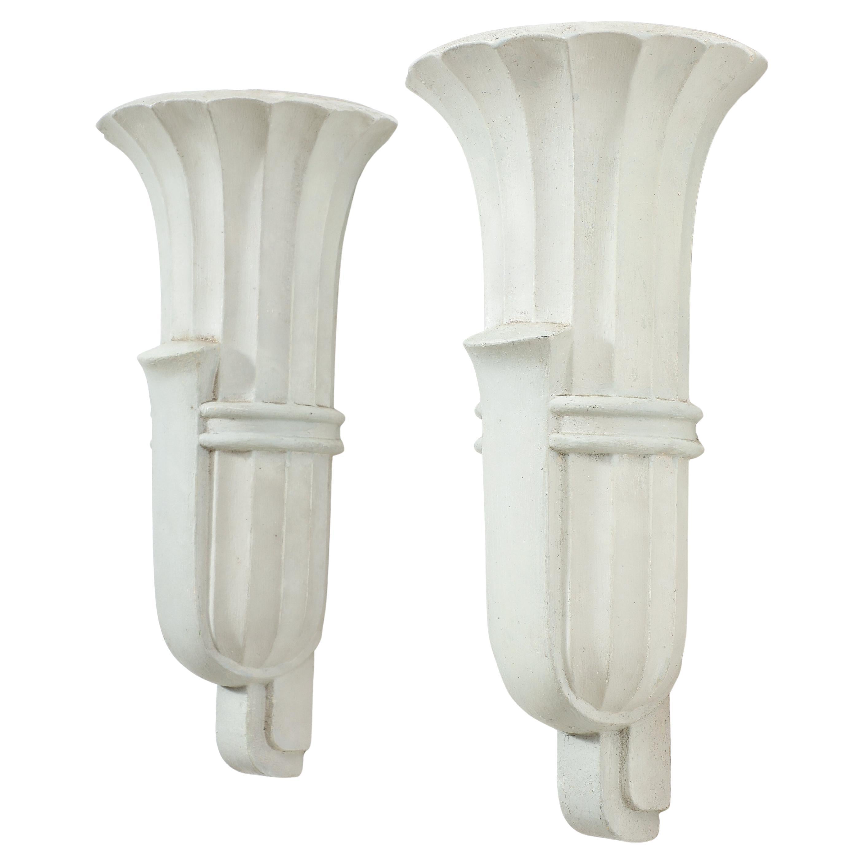 Kannelierte Gips-Wandleuchter, Frankreich 1930er Jahre