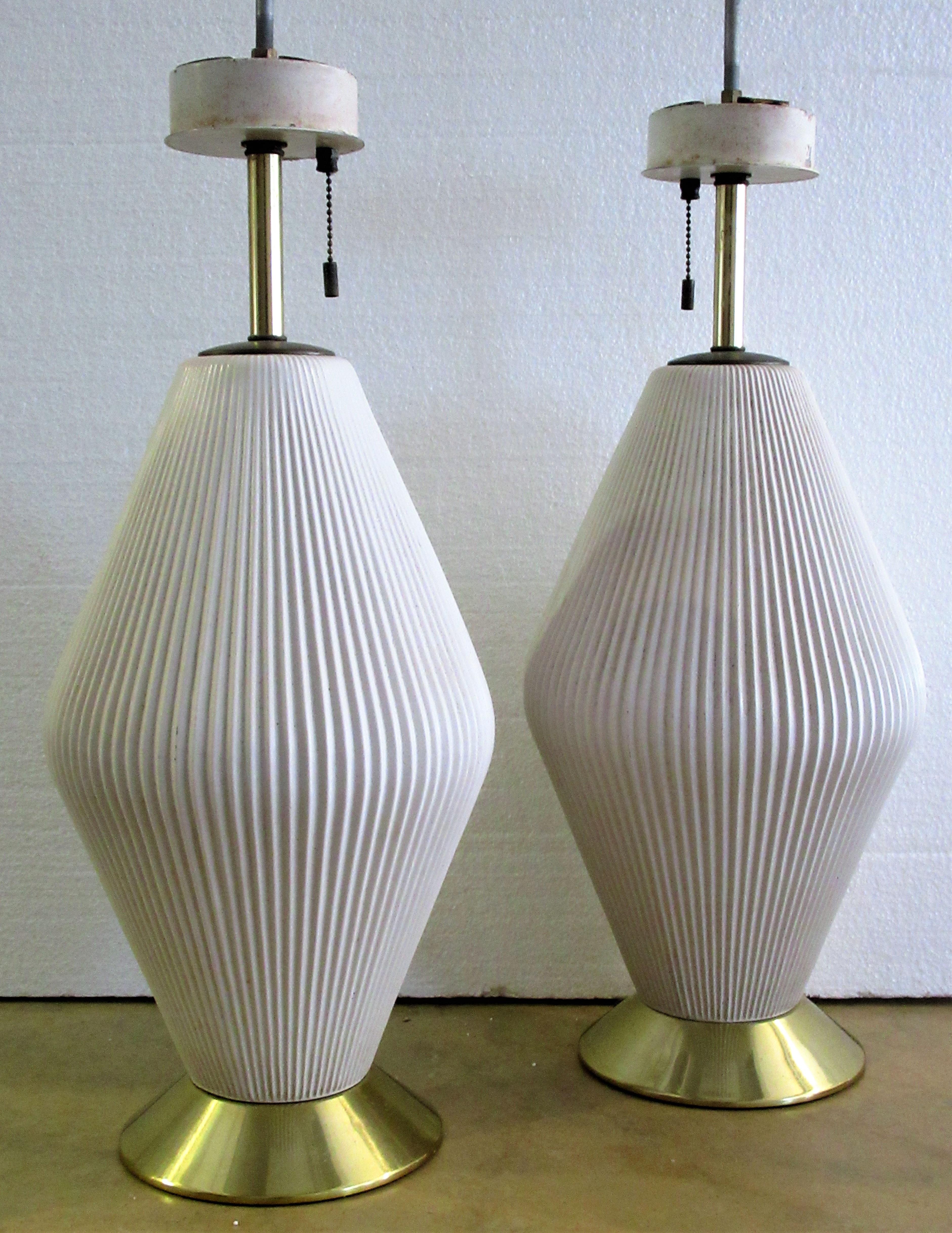 American Fluted Porcelain Table Lamps by Gerald Thurston for Lightolier