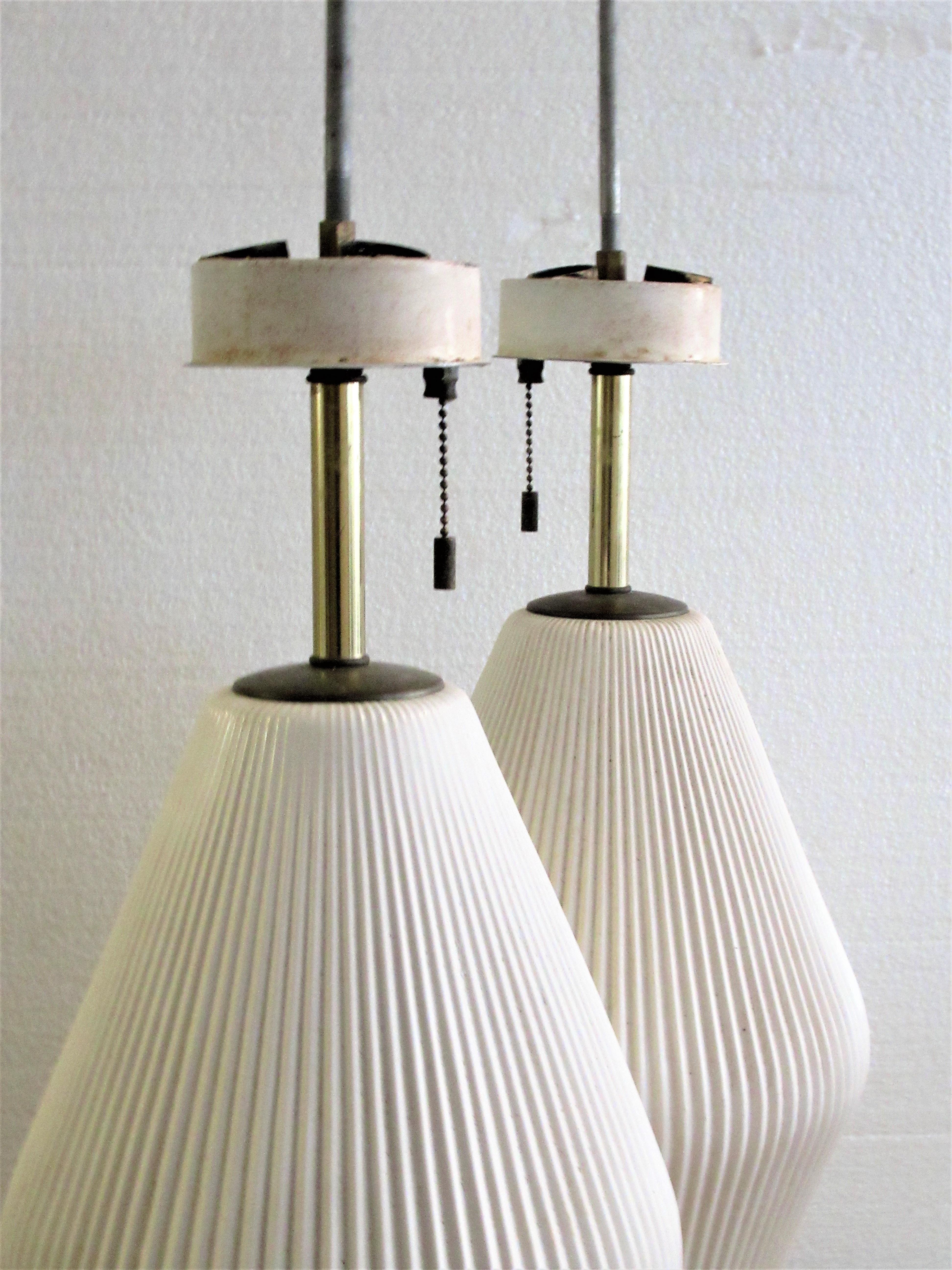 Fluted Porcelain Table Lamps by Gerald Thurston for Lightolier 1