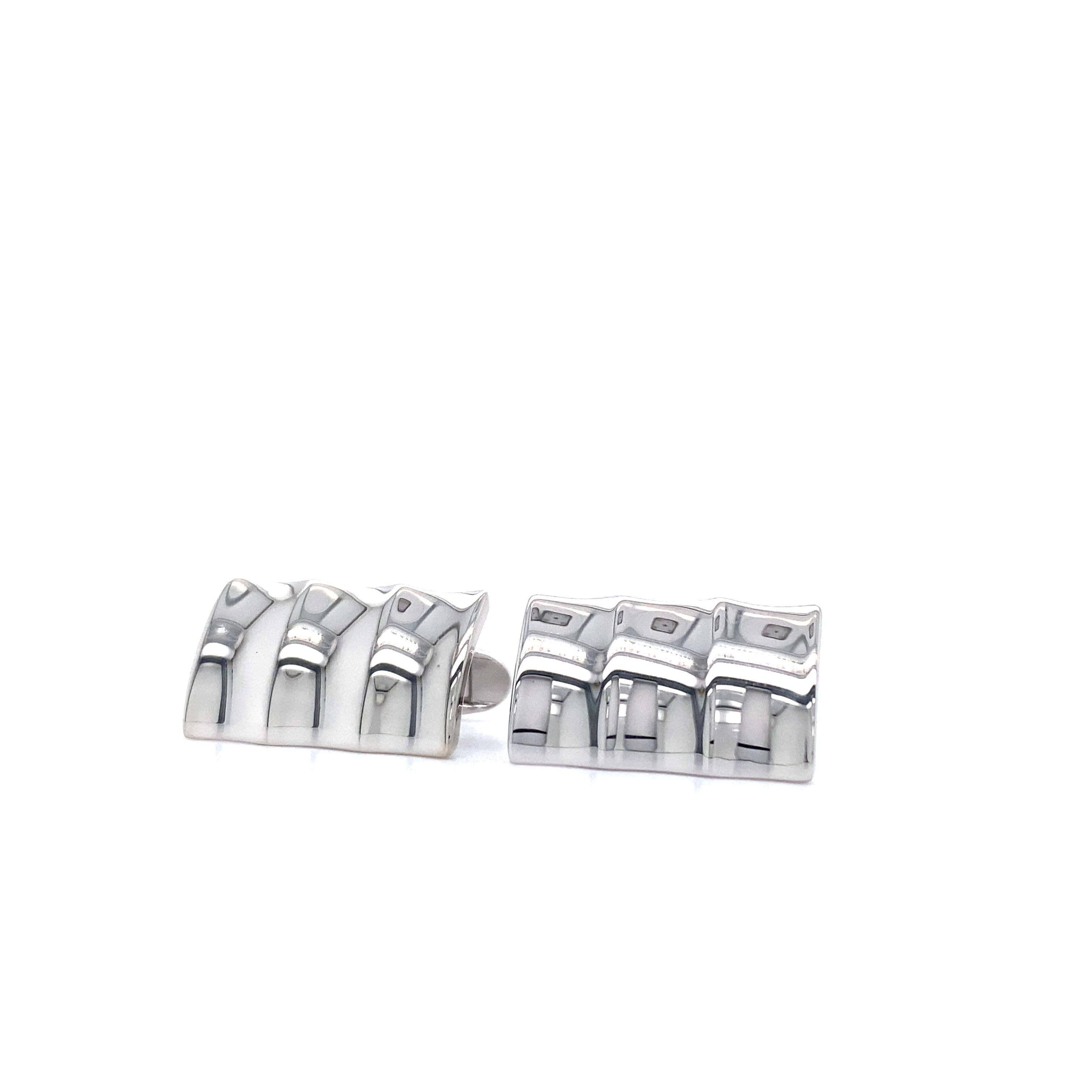 Fluted Rectangular Cufflinks in Solid 925 Sterling Silver For Sale 2