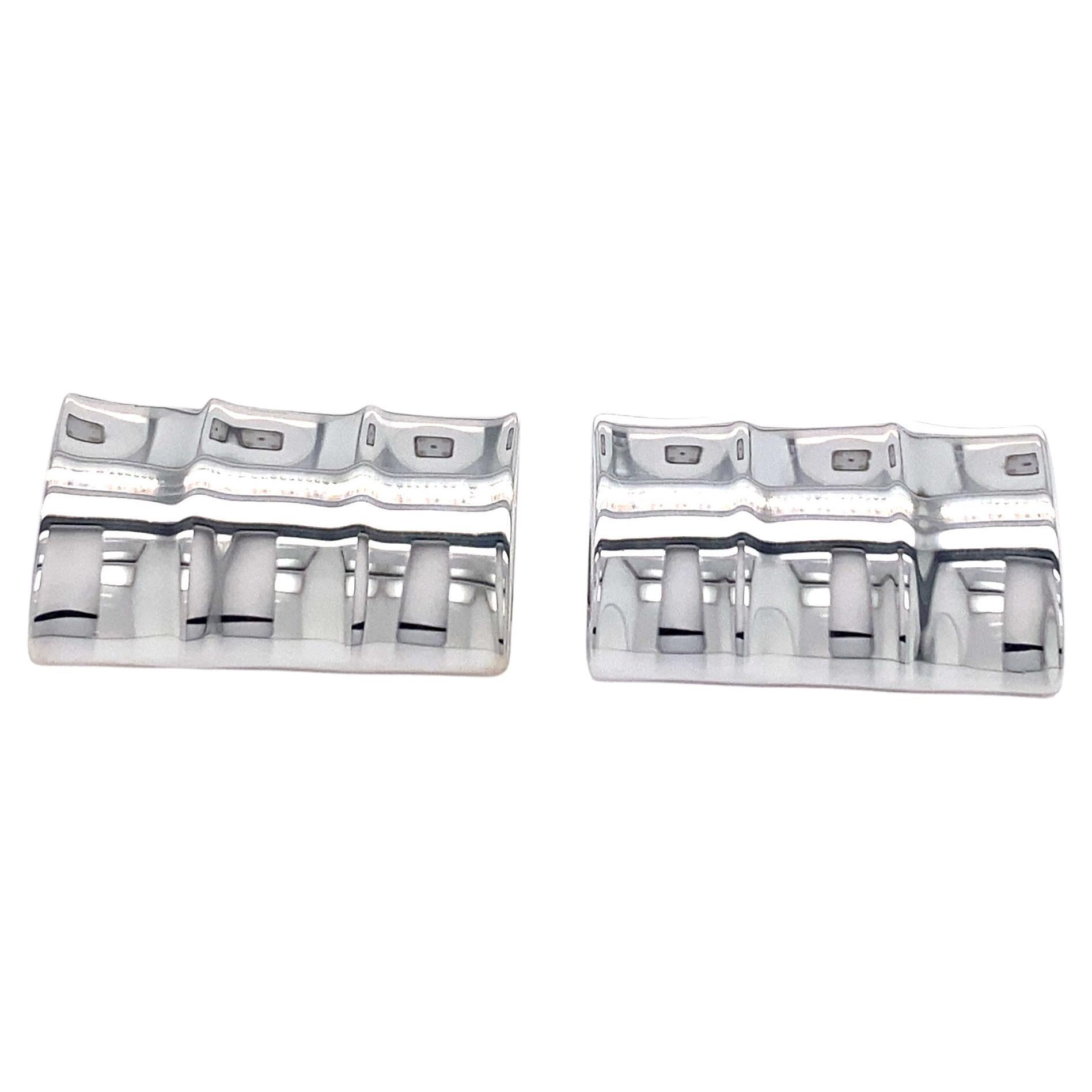 Fluted Rectangular Cufflinks in Solid 925 Sterling Silver For Sale