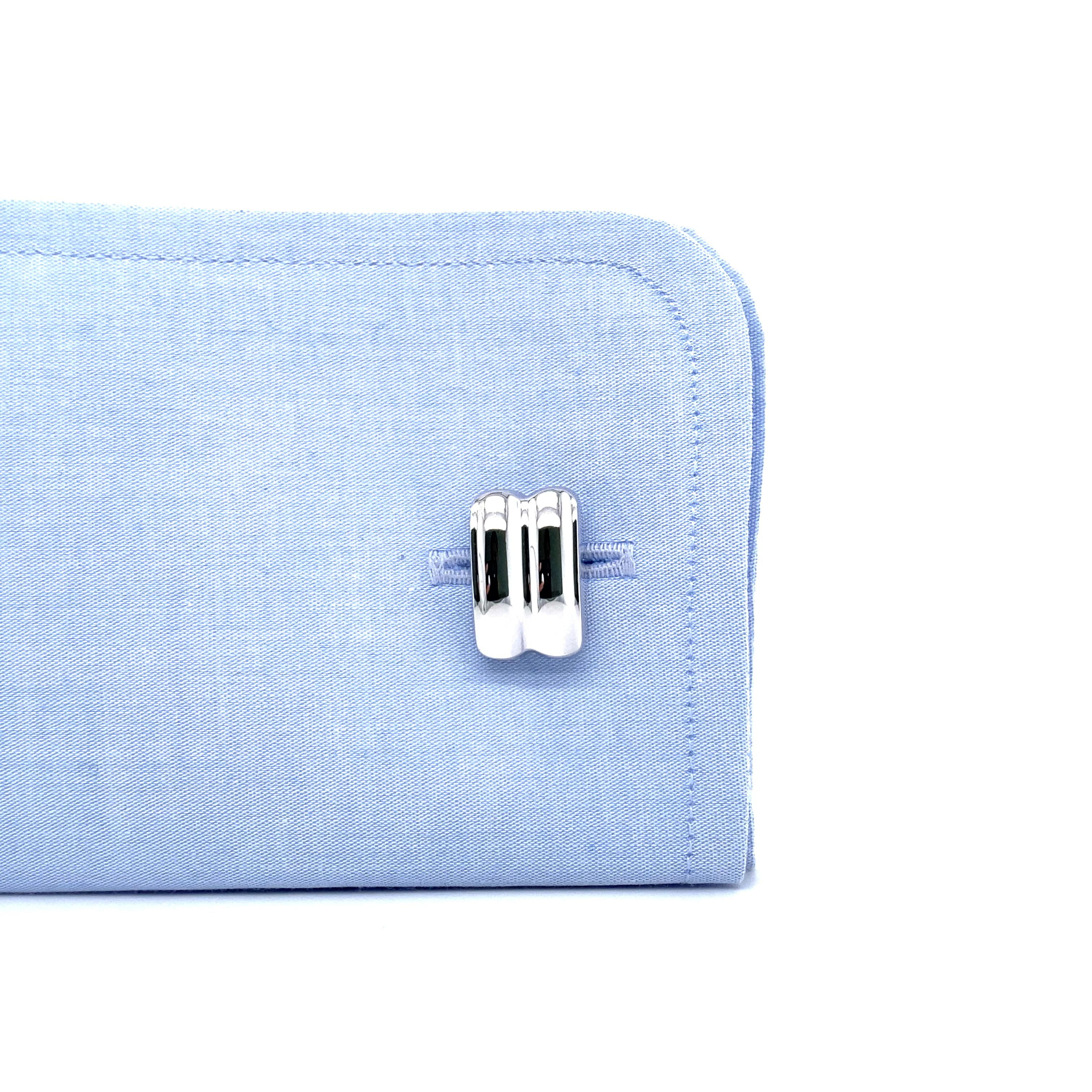 Fluted Rectangular Cufflinks in Solid 925 Sterling Silver For Sale 3