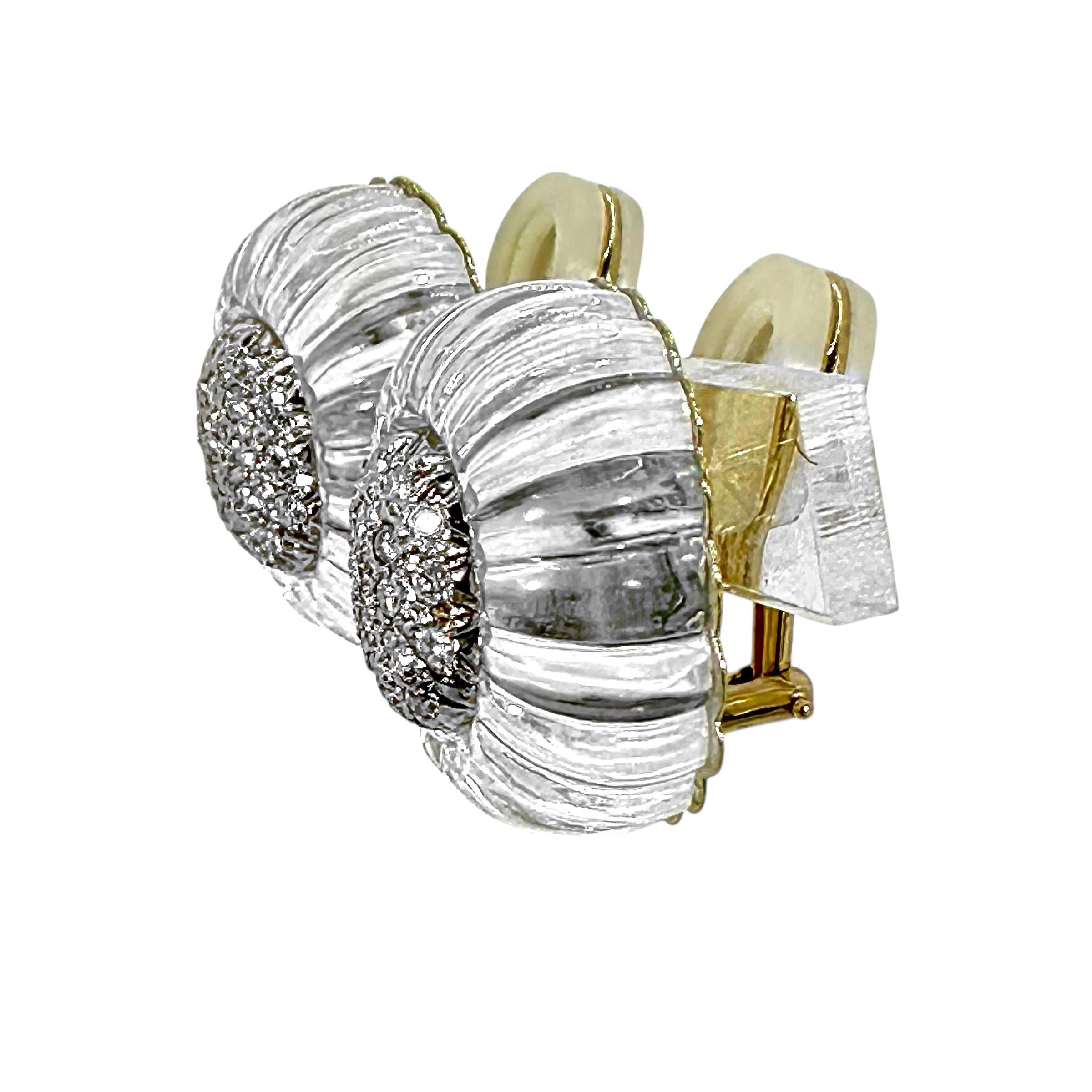 Geriffelte Ohrringe aus Bergkristall und Diamanten von Designer MAZ in 18K Gelbgold im Zustand „Gut“ im Angebot in Palm Beach, FL