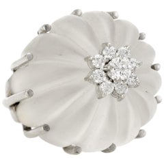 Fluted Rock Crystal Diamond Dome Cocktail Ring Vintage 18 Karat Gold Jewelry