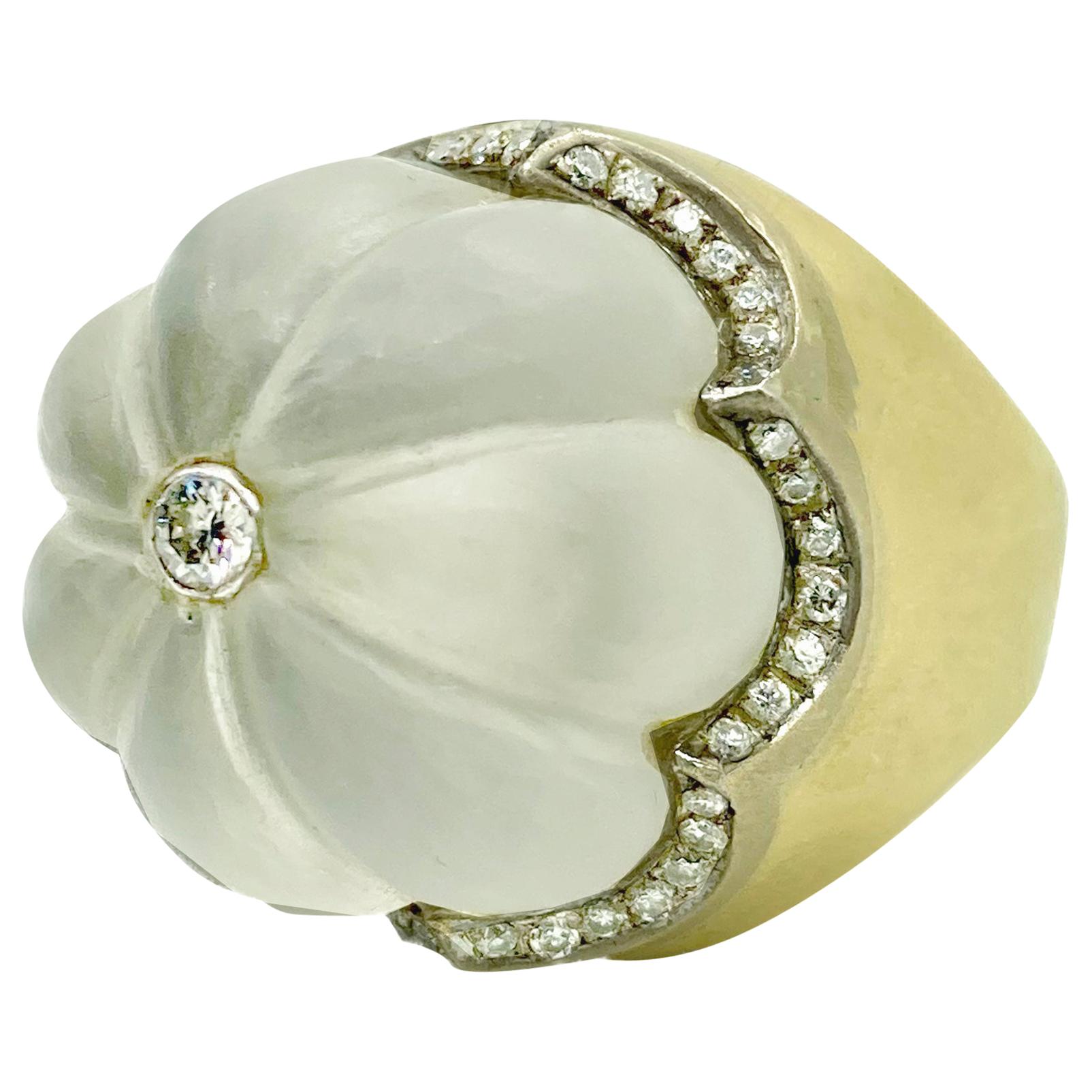 Fluted Rock Crystal and Diamond Dome Ring