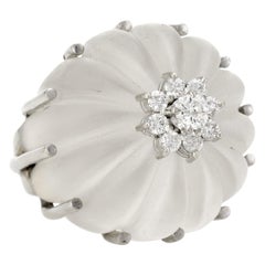 Fluted Rock Crystal Diamond Ring Dome Cocktail Vintage 18 Karat Gold Jewelry