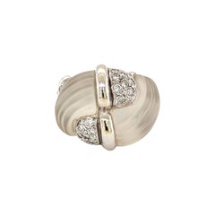 Fluted Rock Crystal Quartz and Diamond 18k White Gold Cocktail Ring, circa 1970s