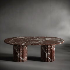 Fluted Rosso Levanto Red Marble Coffee Table - Solid Marble Center Table