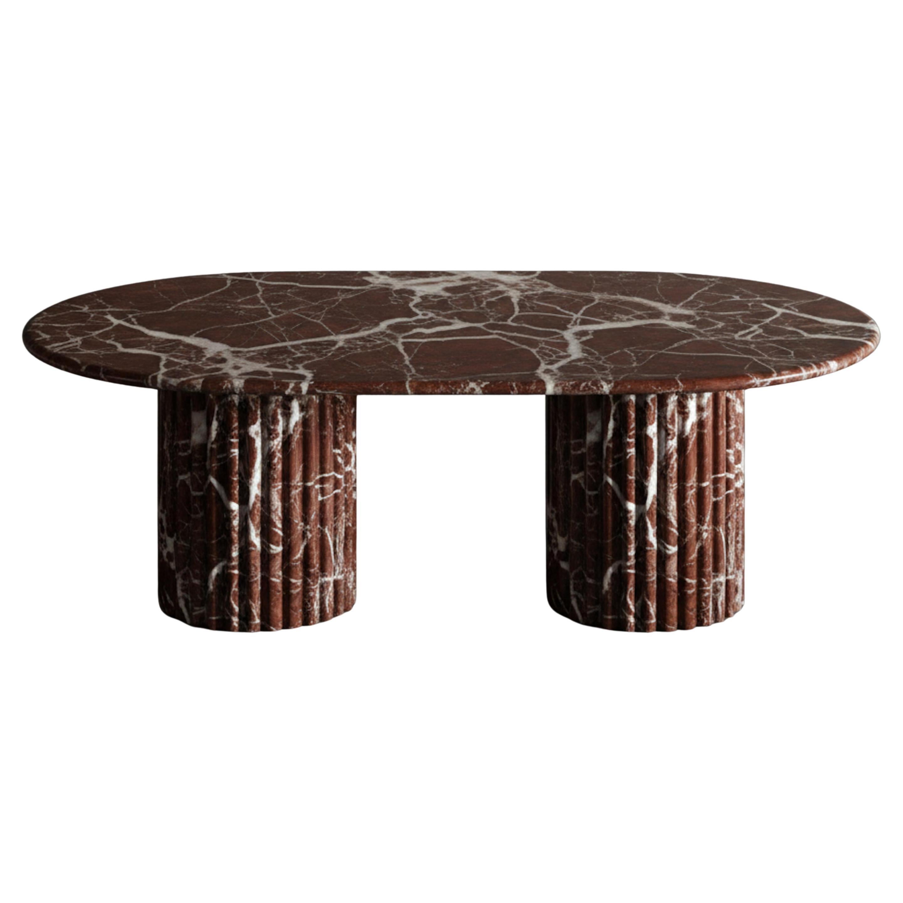 Fluted Rosso Levanto Red Marble Coffee Table - Solid Marble Center Table