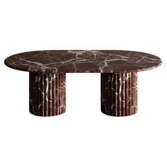 Tavolino da caffè scanalato in marmo rosso Levanto - Tavolo da centro in marmo massiccio