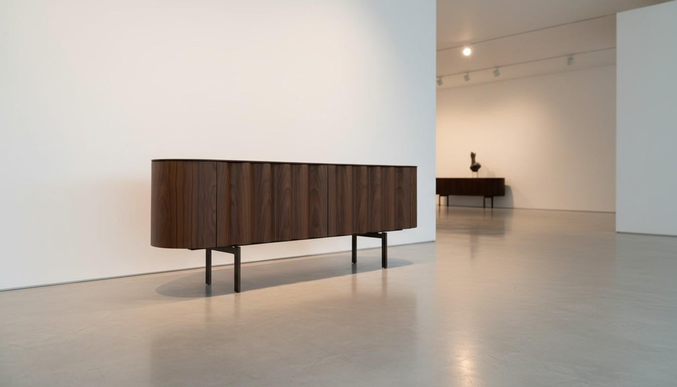 XXI secolo e contemporaneo Credenza scanalata Ft. Un'elegante forma rettangolare arrotondata design Sotiris Lazou in vendita