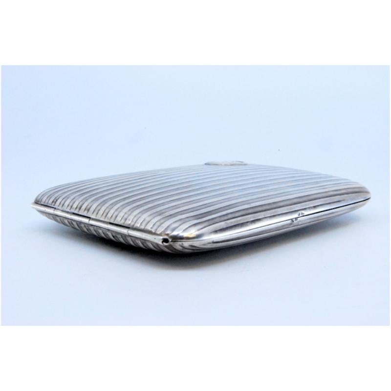 European Fluted silver cigarette case with monogram card and gold interior For Sale