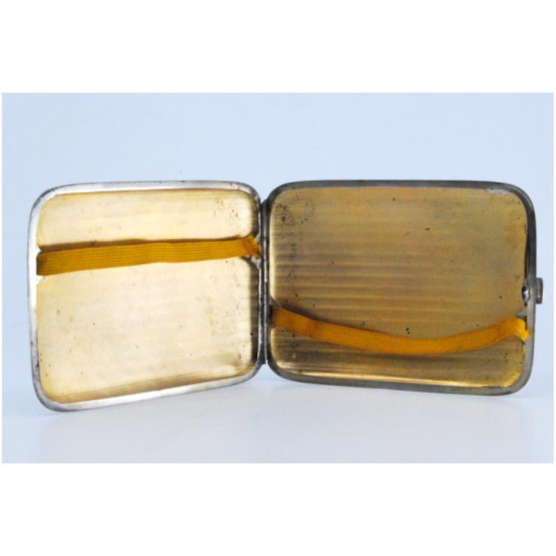 Silver Fluted silver cigarette case with monogram card and gold interior For Sale