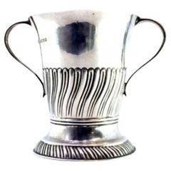 Fluted silver cup on a circular base with friezes
