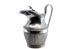 Fluted silver milk jug with frieze and hinged lid in D. Maria style