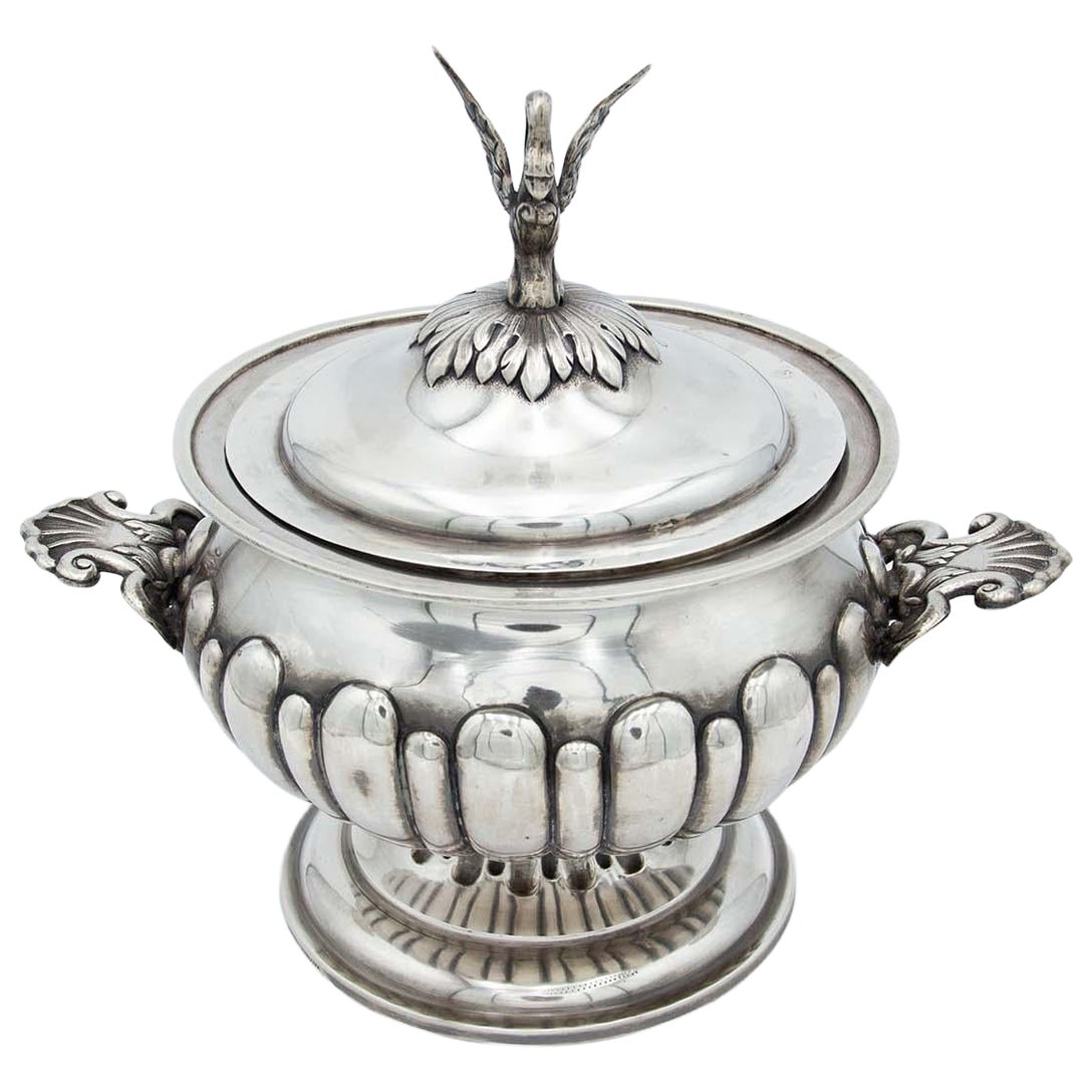 Fluted silver soup tureen