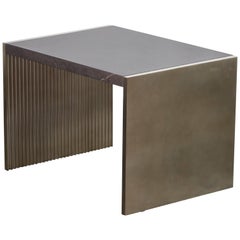 Fluted Silver Table with Polished Marble Top, Handmade in Italy