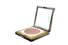 Scatola da toilette in argento scanalato con fascia dorata, specchio e portacipria