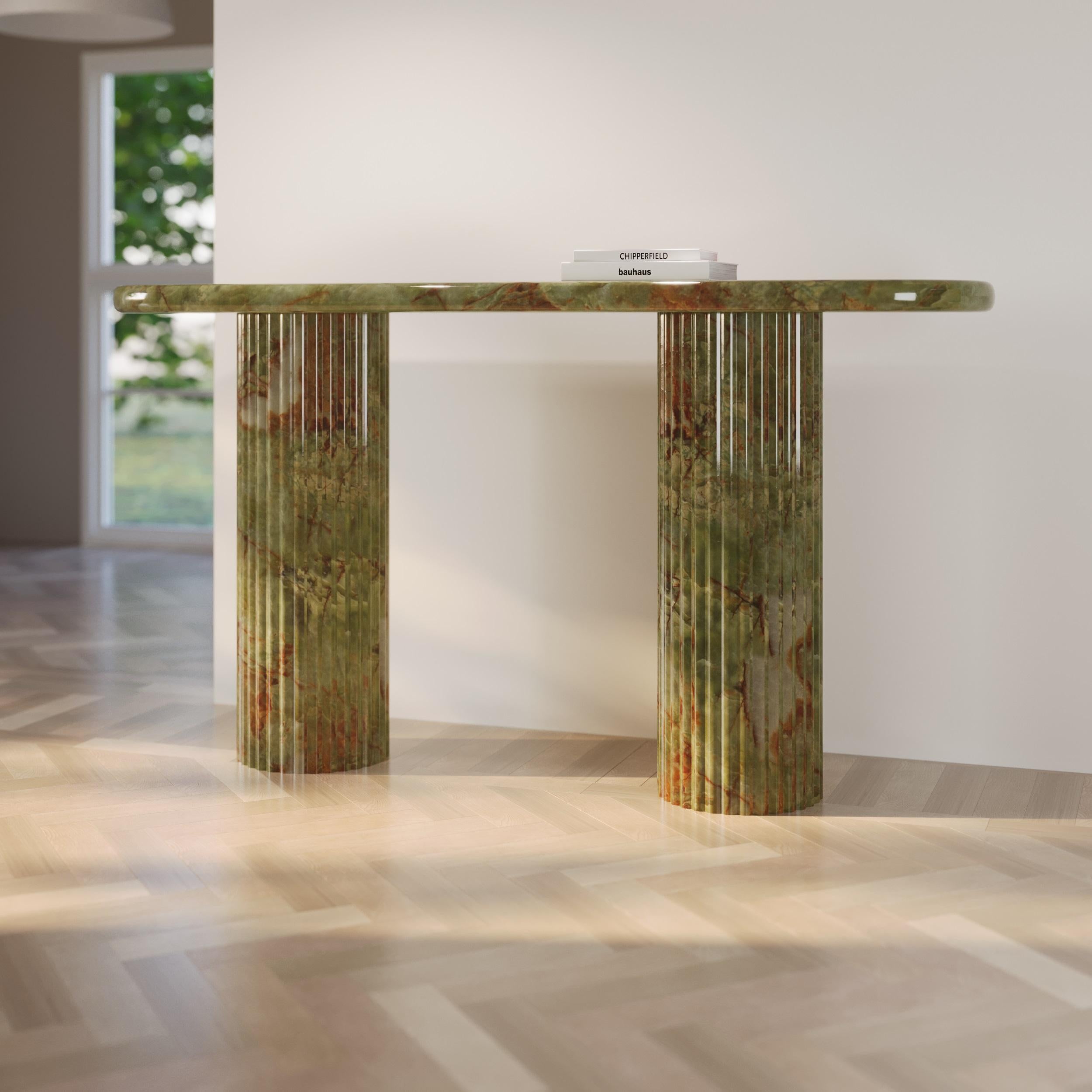 fluted wood console table