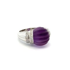 Fluted Translucent Amethyst Dome and RBC Diamond Gold Ring