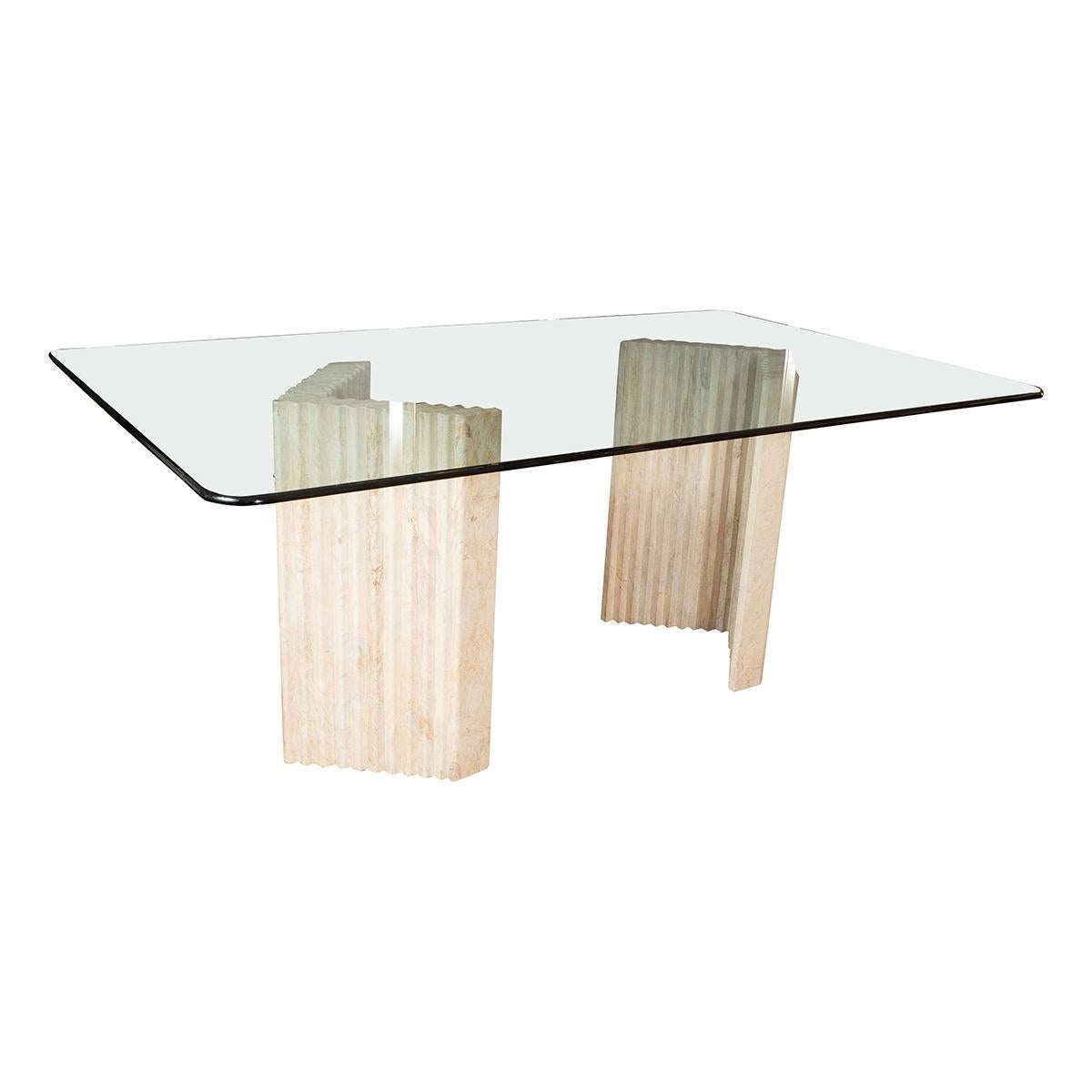 Fluted travertine dining table For Sale