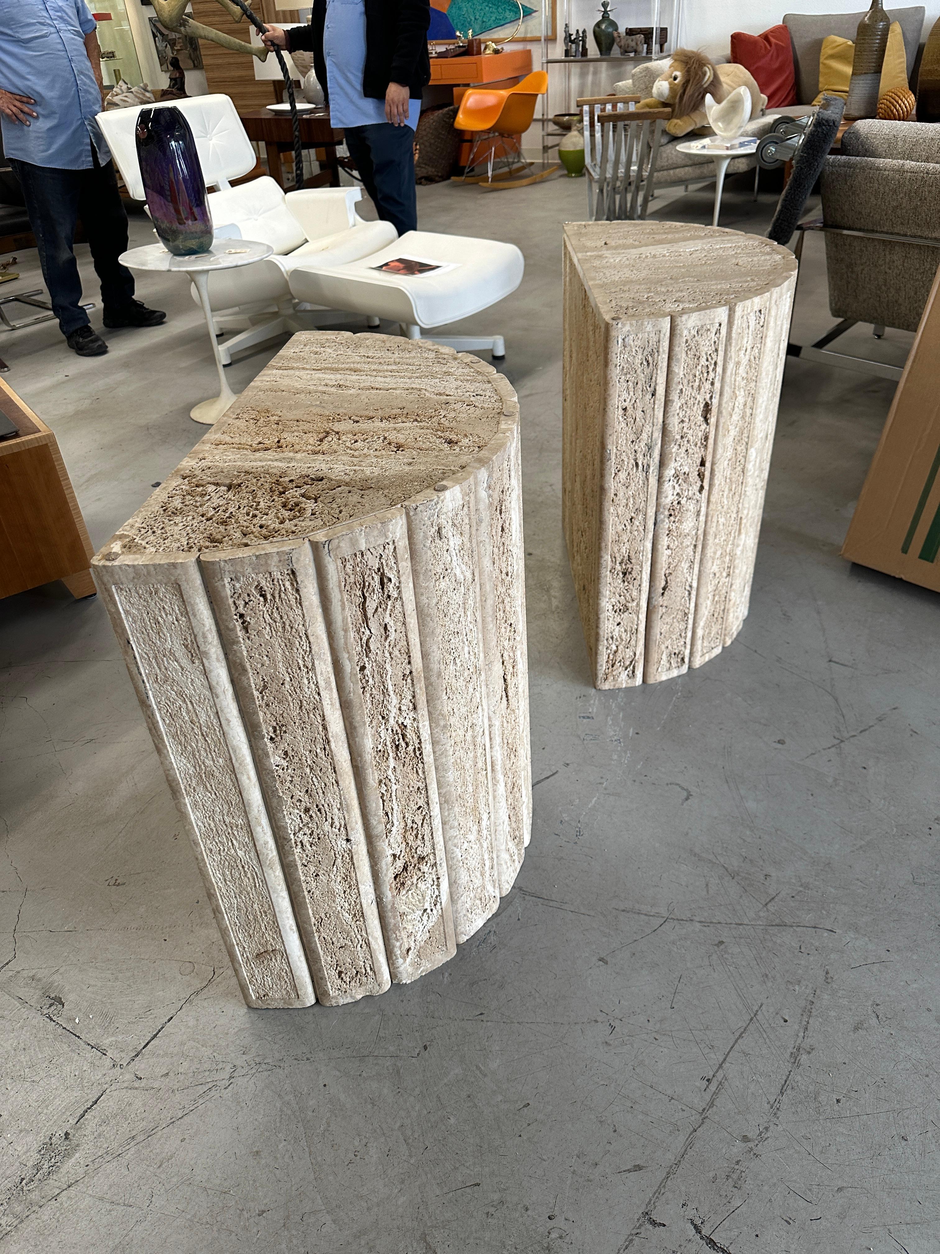 Fluted Travertine Side Tables or Bases For Sale 6
