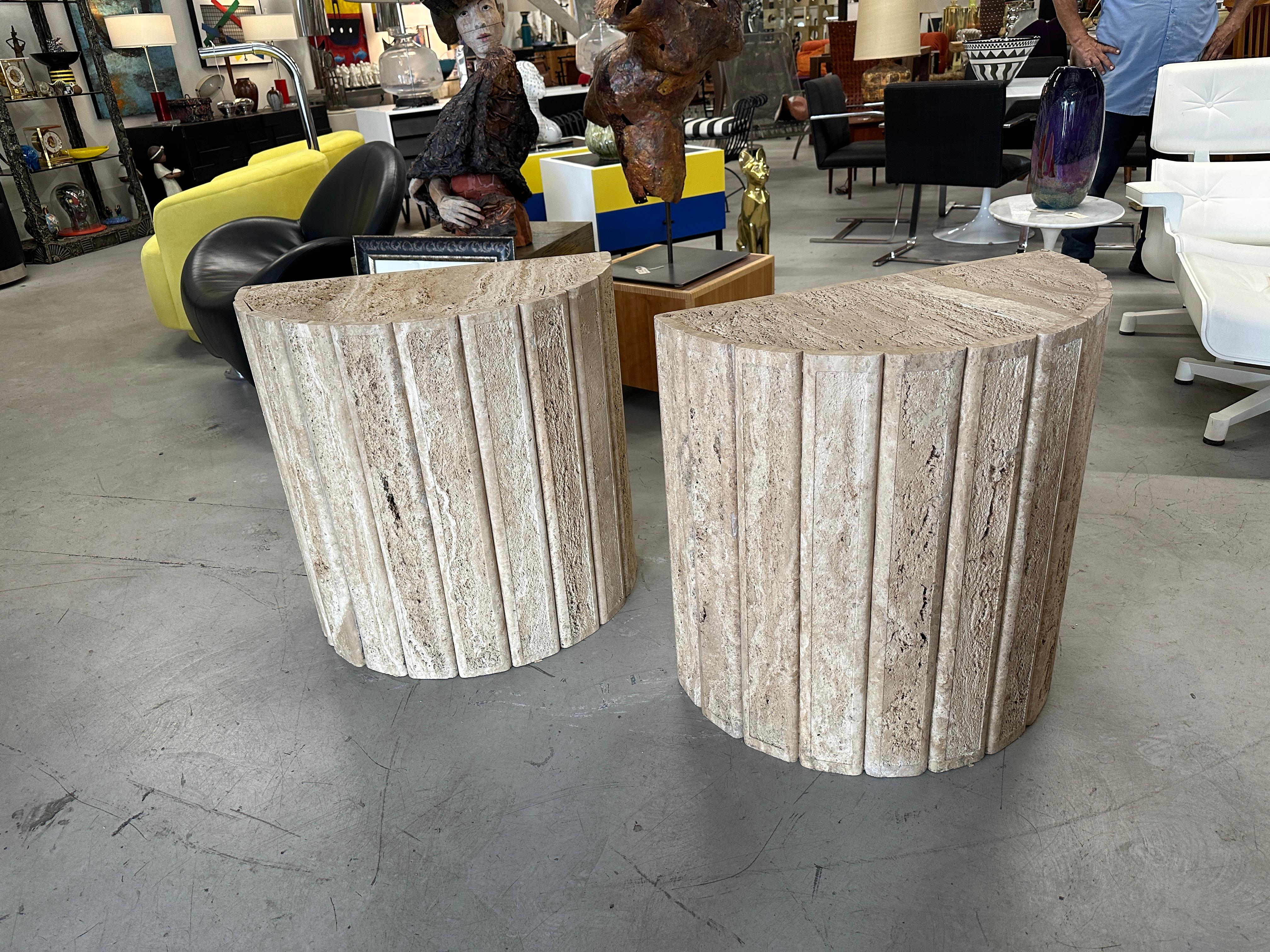 Fluted Travertine Side Tables or Bases For Sale 7