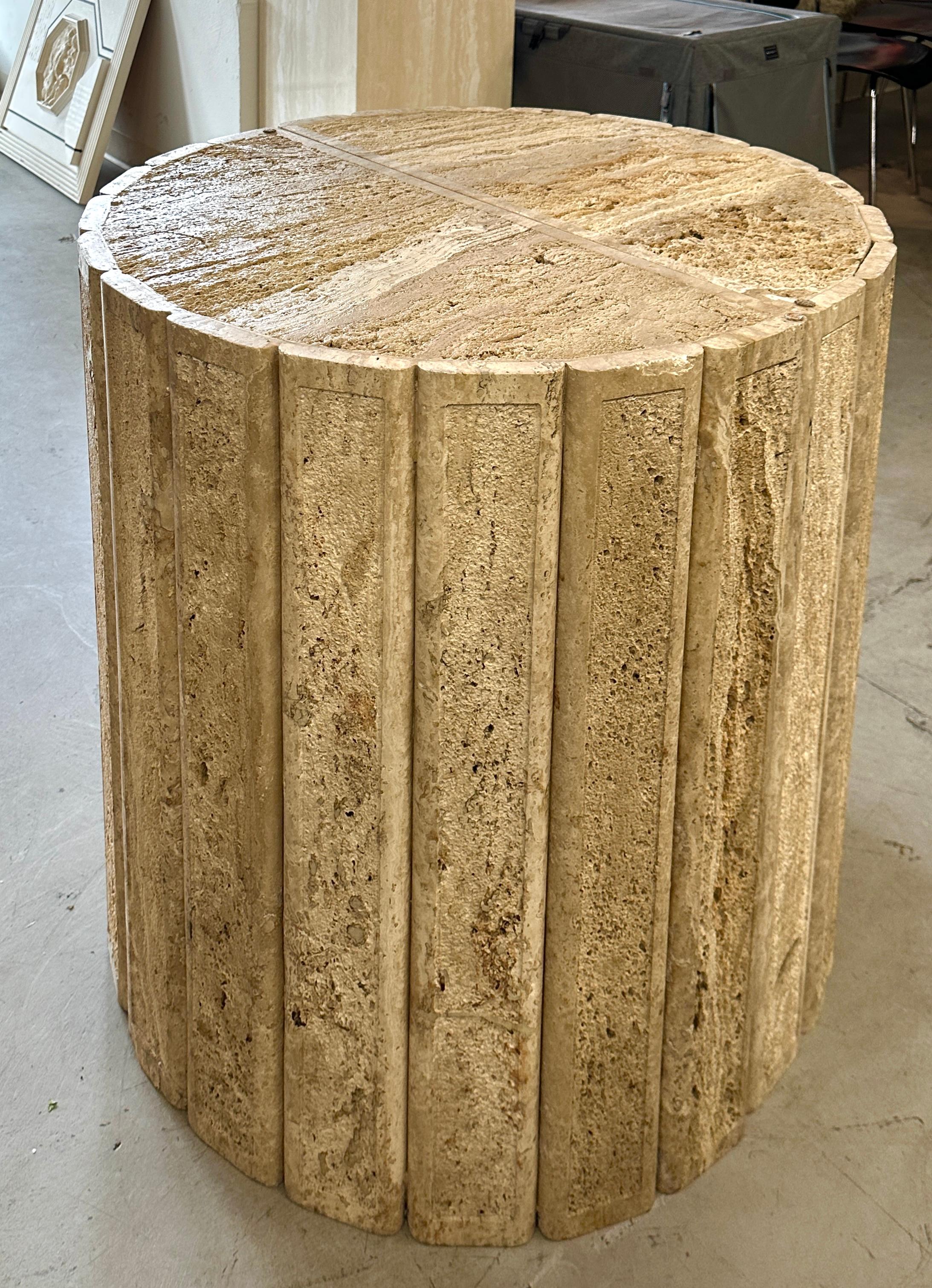 Unknown Fluted Travertine Side Tables or Bases For Sale