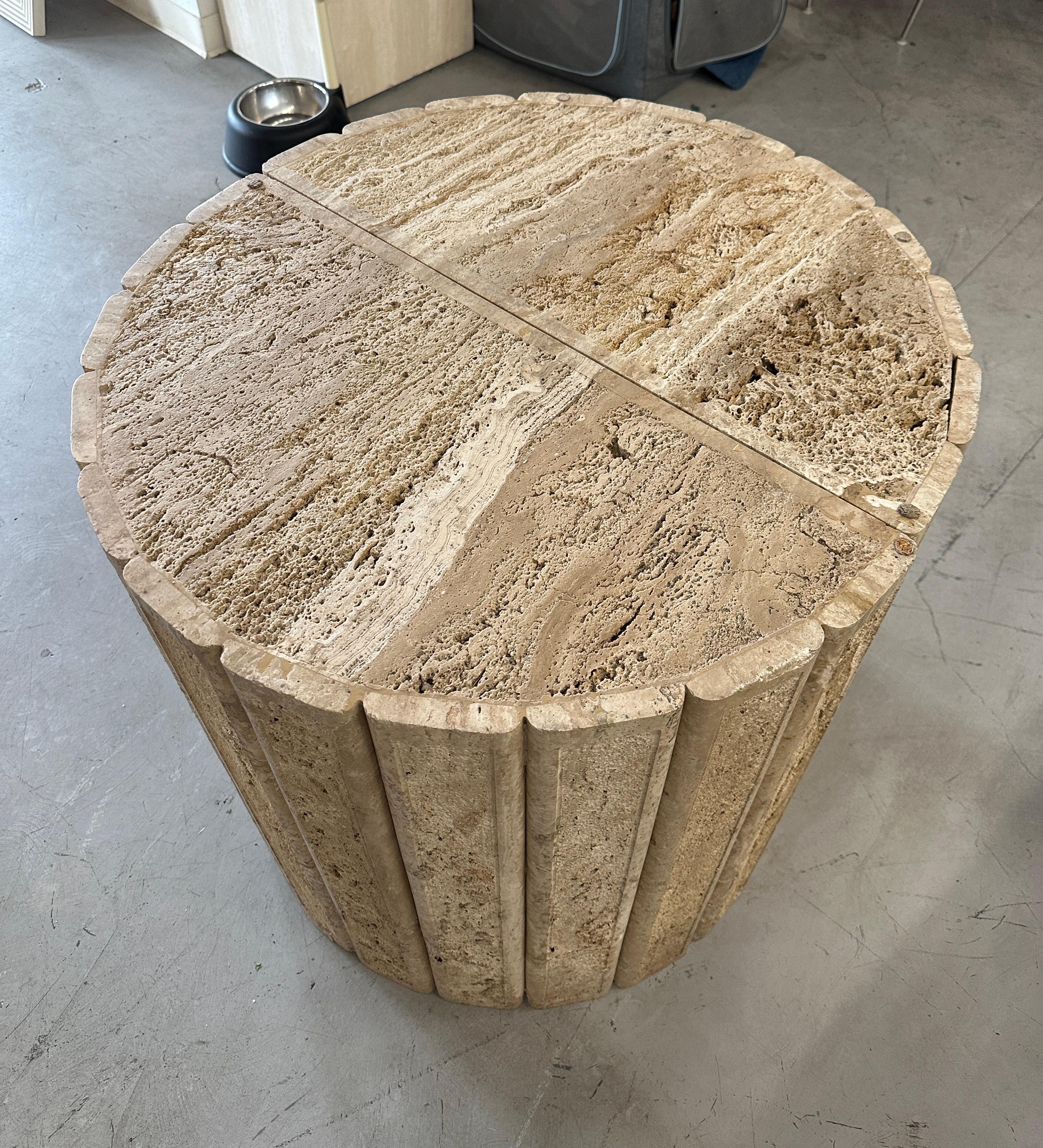 Hand-Crafted Fluted Travertine Side Tables or Bases For Sale