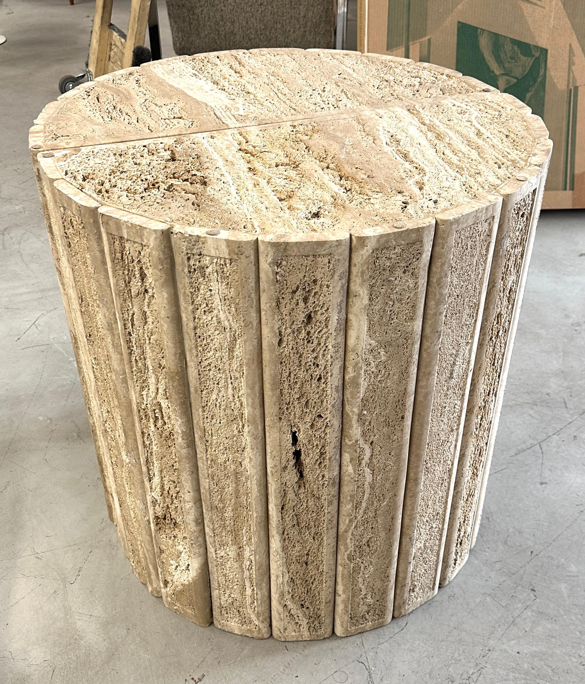 Fluted Travertine Side Tables or Bases In Good Condition For Sale In Palm Springs, CA