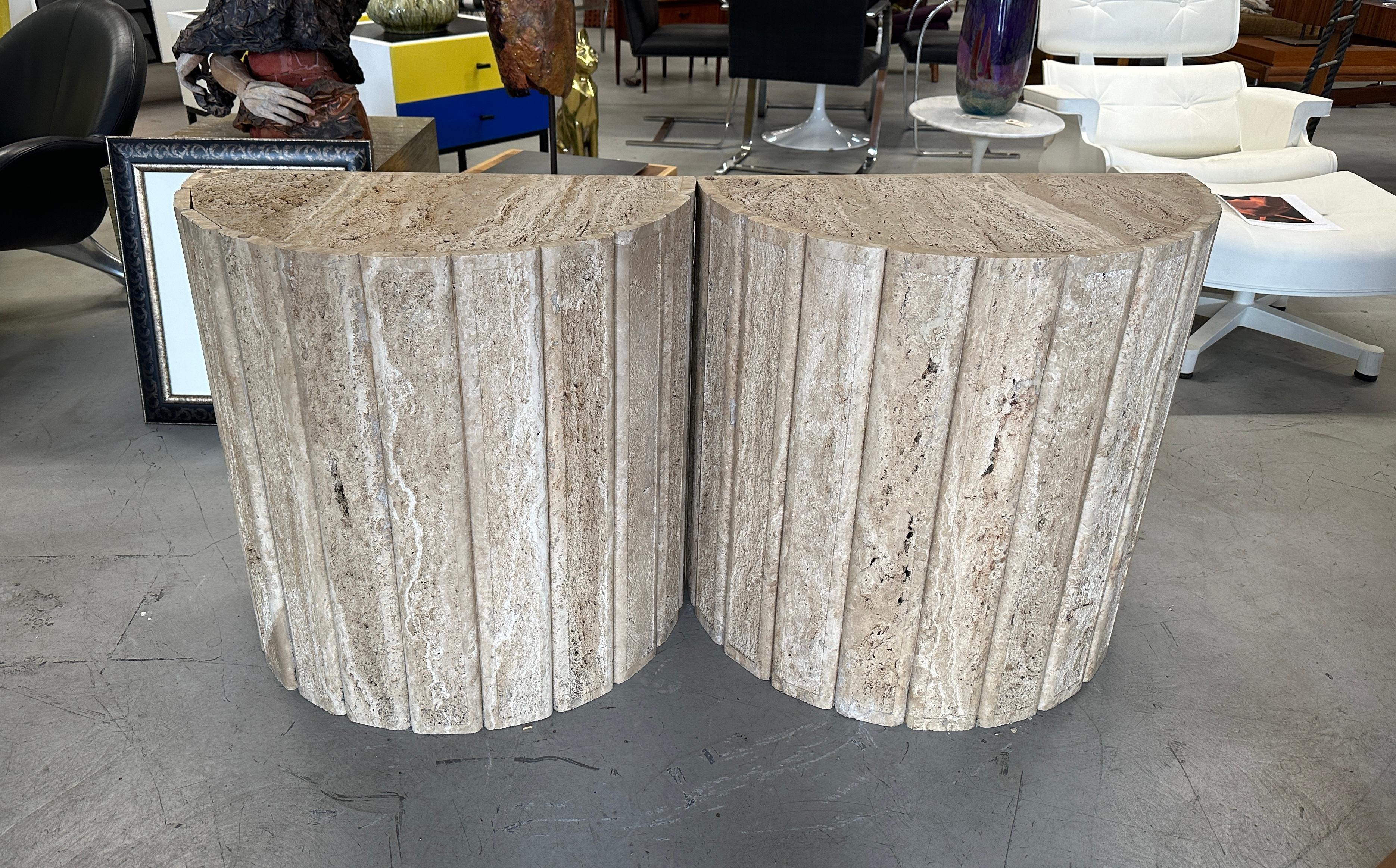 Fluted Travertine Side Tables or Bases For Sale 1