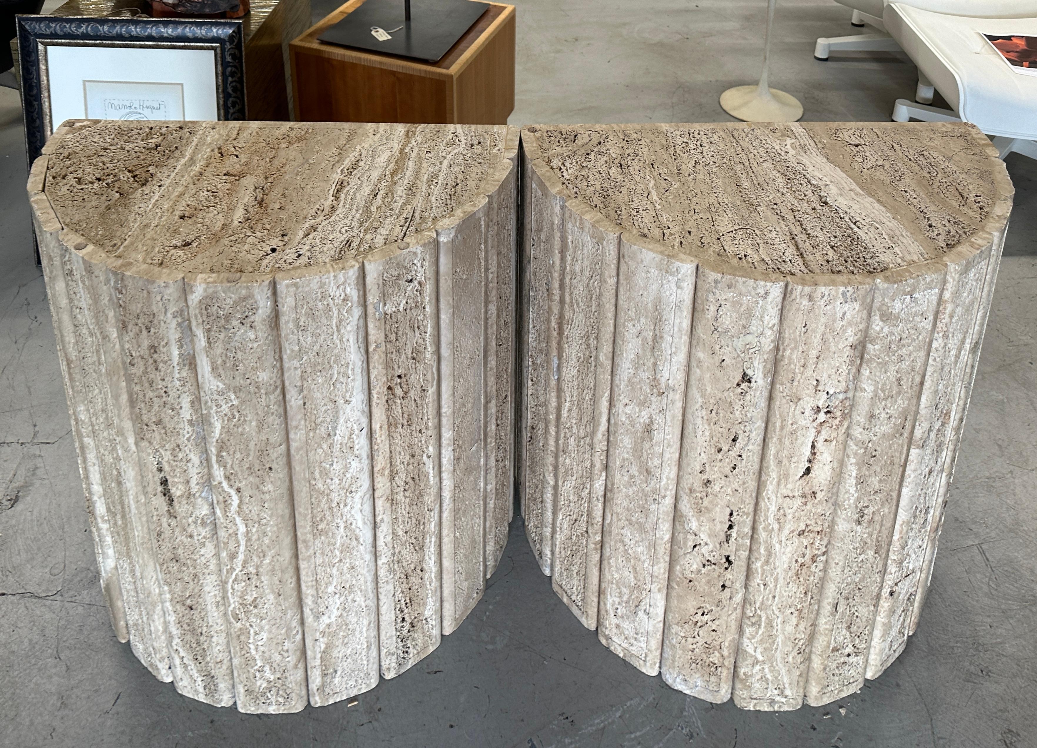 Fluted Travertine Side Tables or Bases For Sale 2
