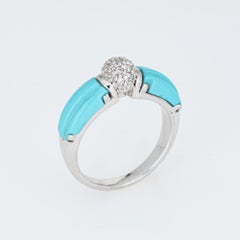 Fluted Turquoise Diamond Band Estate 18k White Gold Sz 6.5 Ring Fine Jewelry