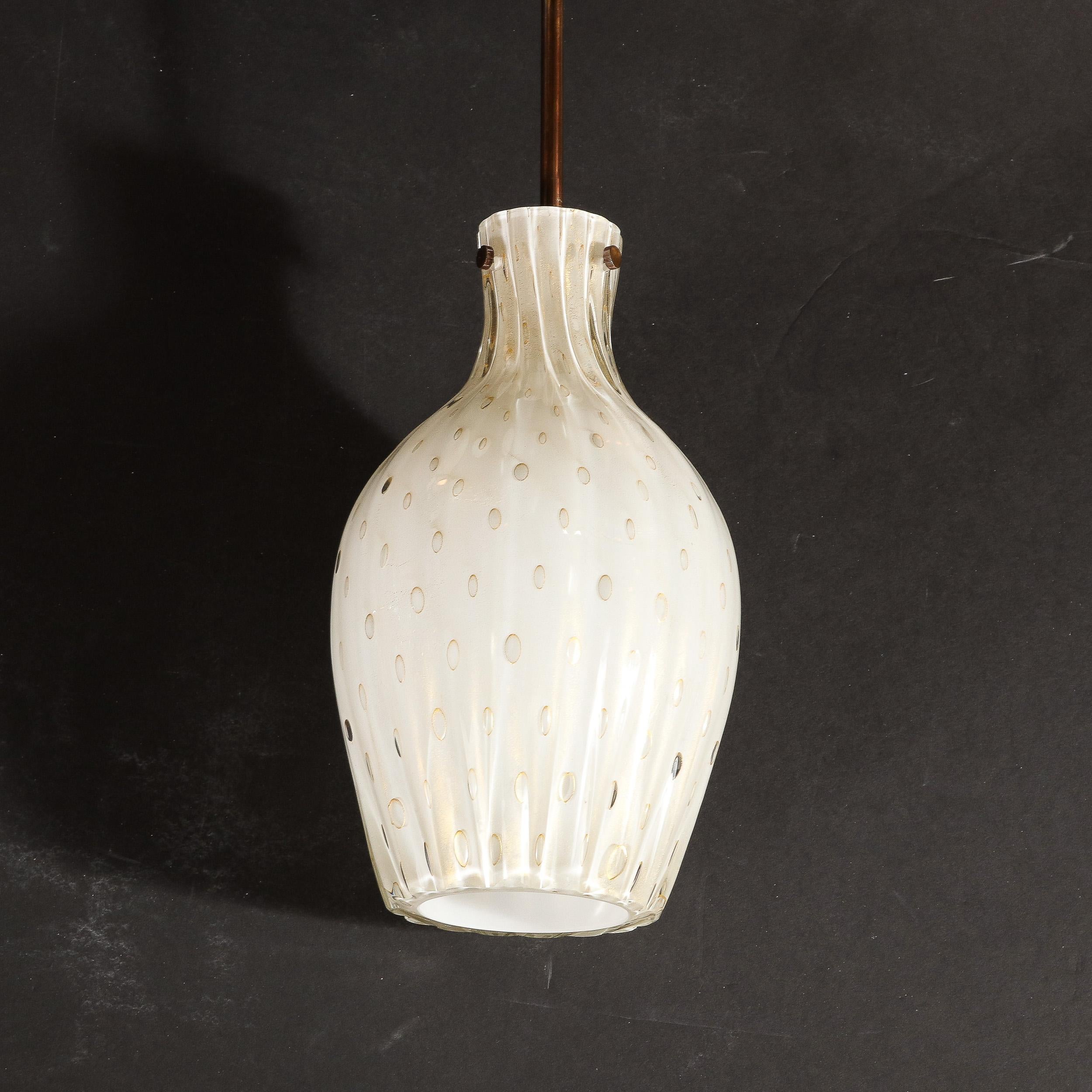 Fluted Urn-Form Murano White Glass Pendants with Antiqued Brass Fittings For Sale 4