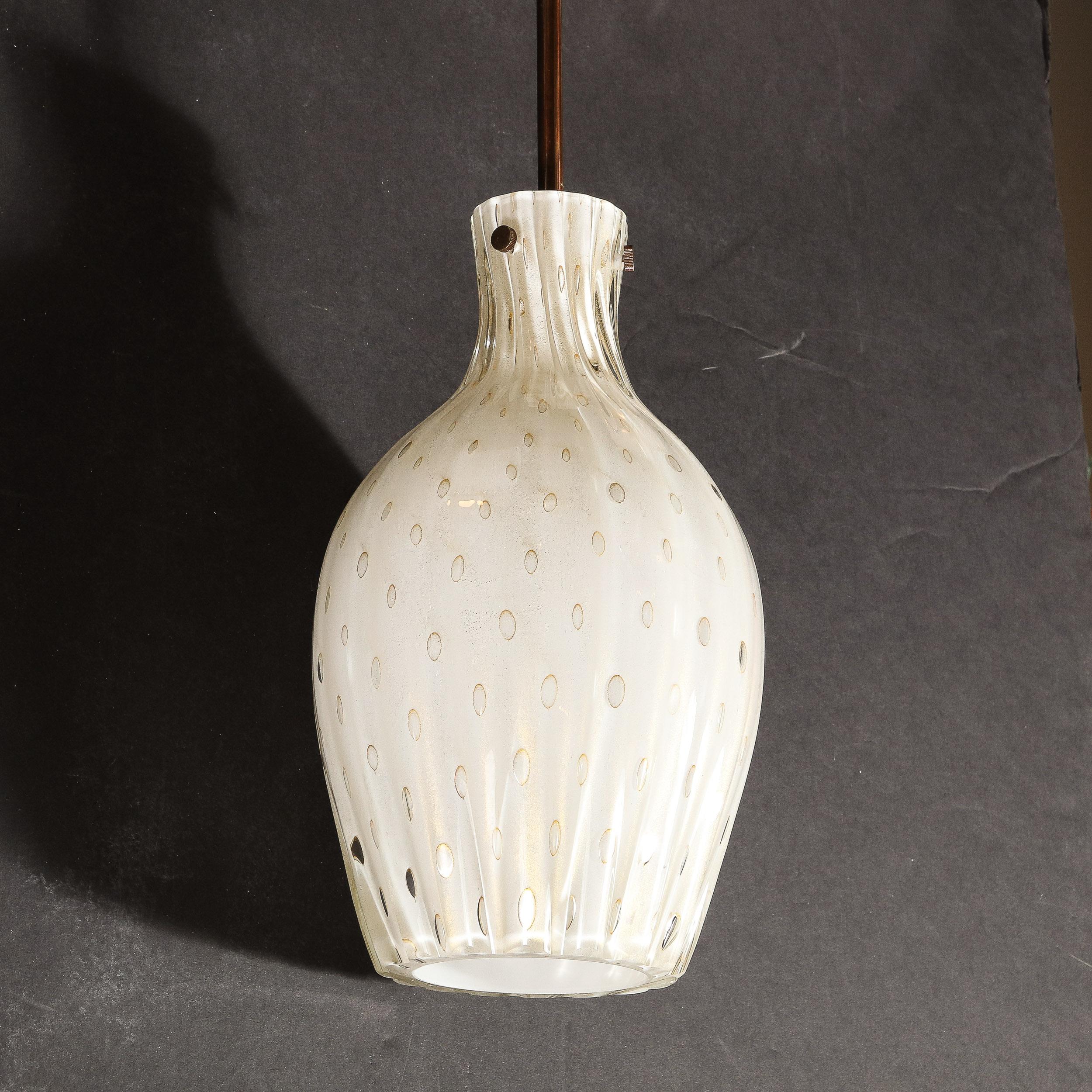 Fluted Urn-Form Murano White Glass Pendants with Antiqued Brass Fittings For Sale 7