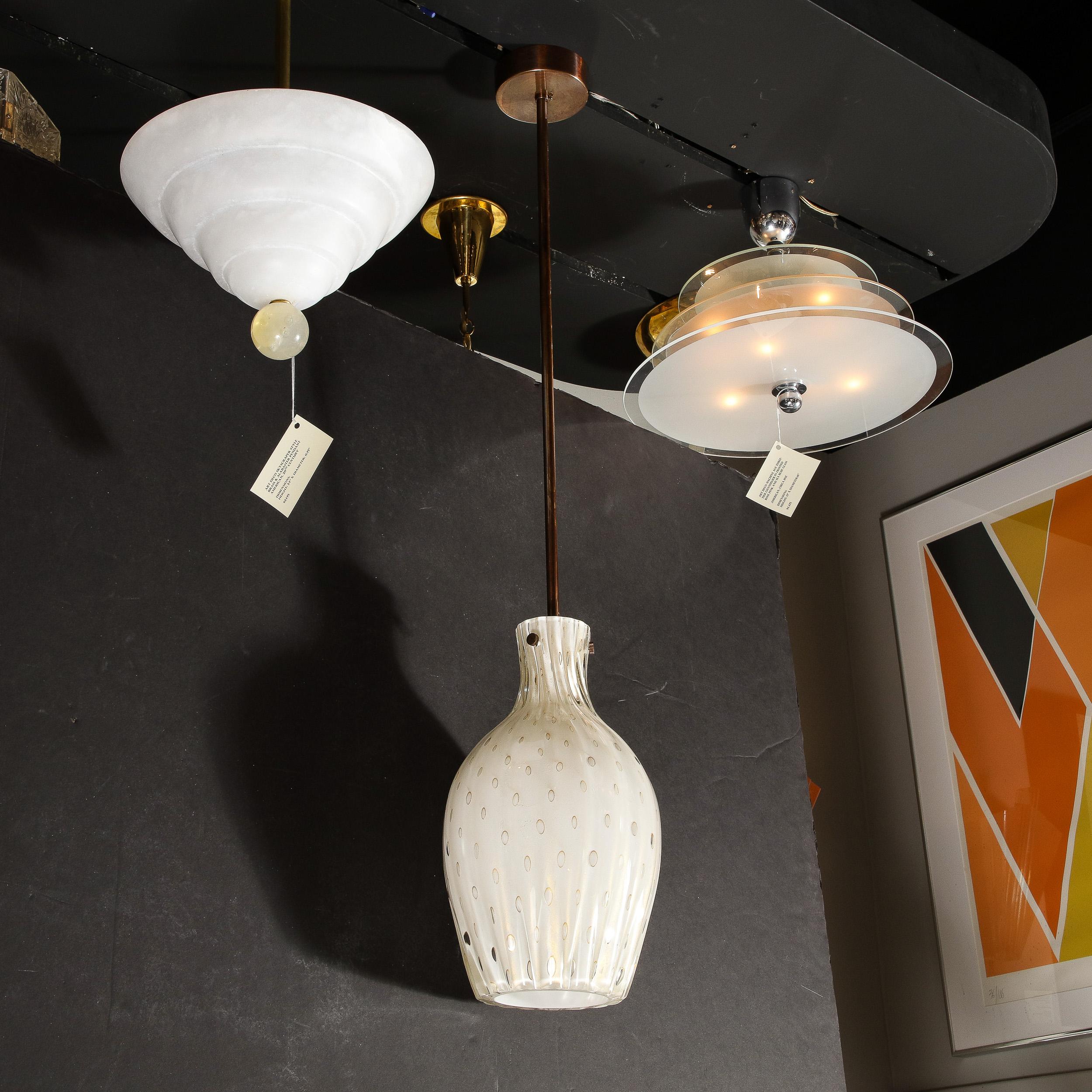 Fluted Urn-Form Murano White Glass Pendants with Antiqued Brass Fittings For Sale 8