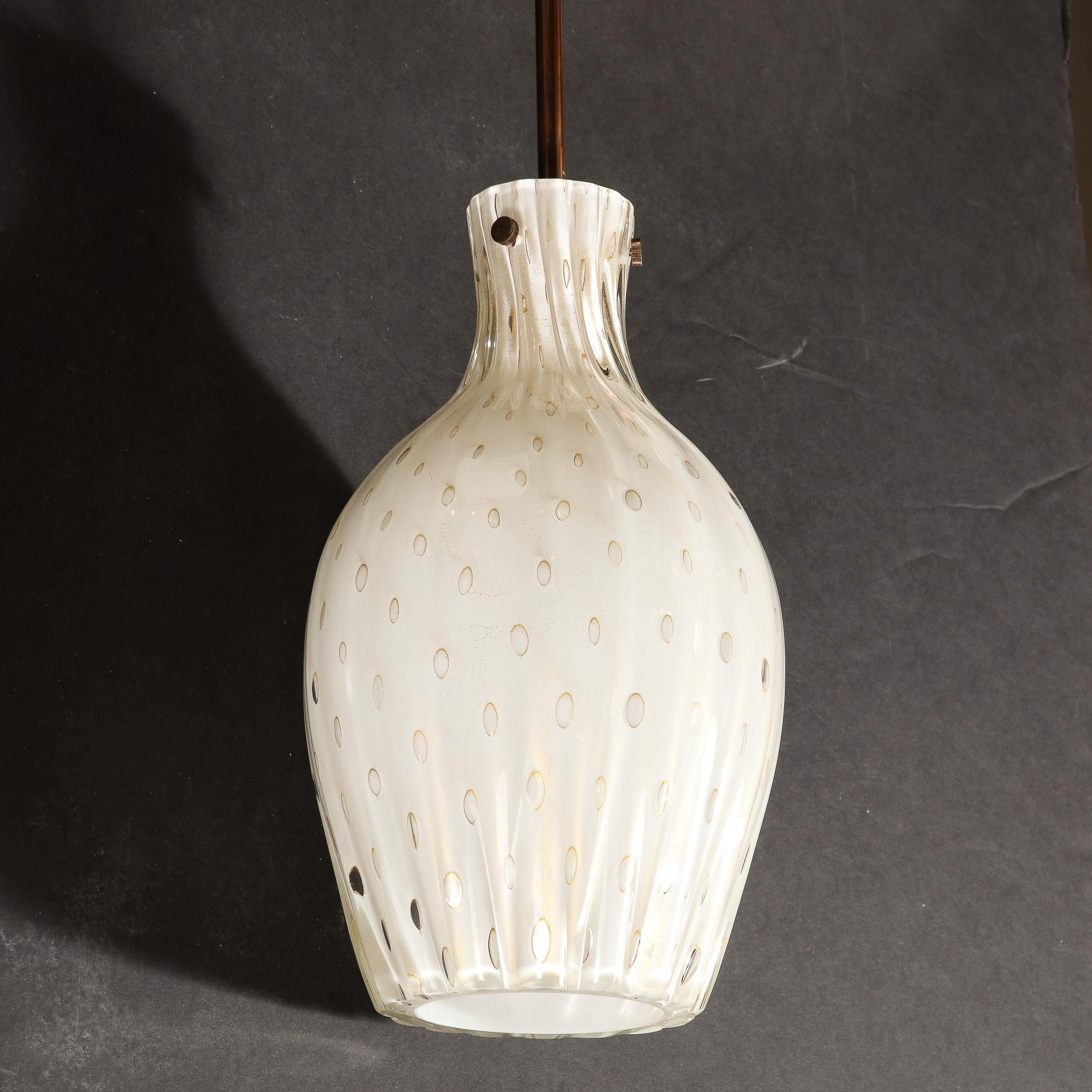 Fluted Urn-Form Murano White Glass Pendants with Antiqued Brass Fittings For Sale 9