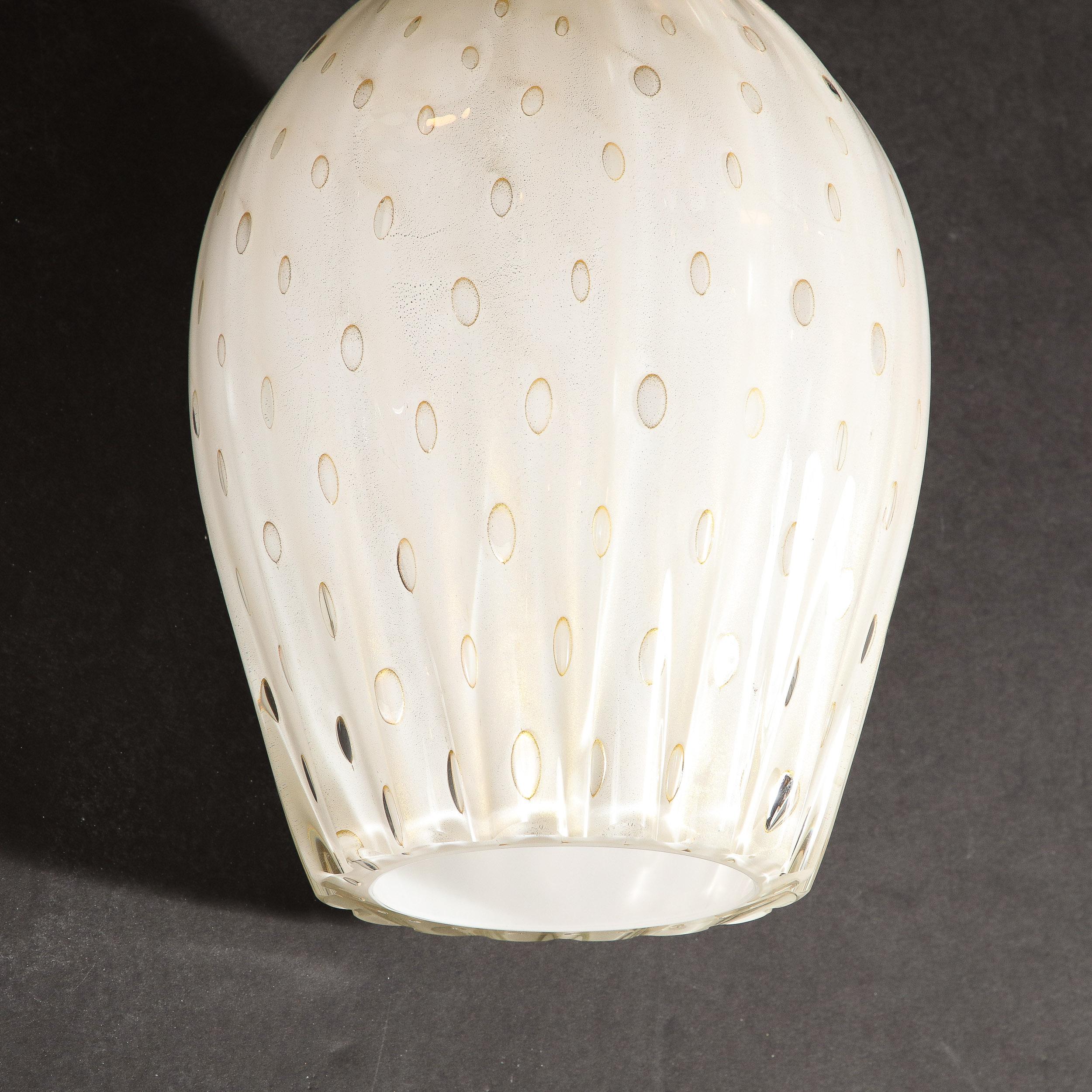 Fluted Urn-Form Murano White Glass Pendants with Antiqued Brass Fittings For Sale 10