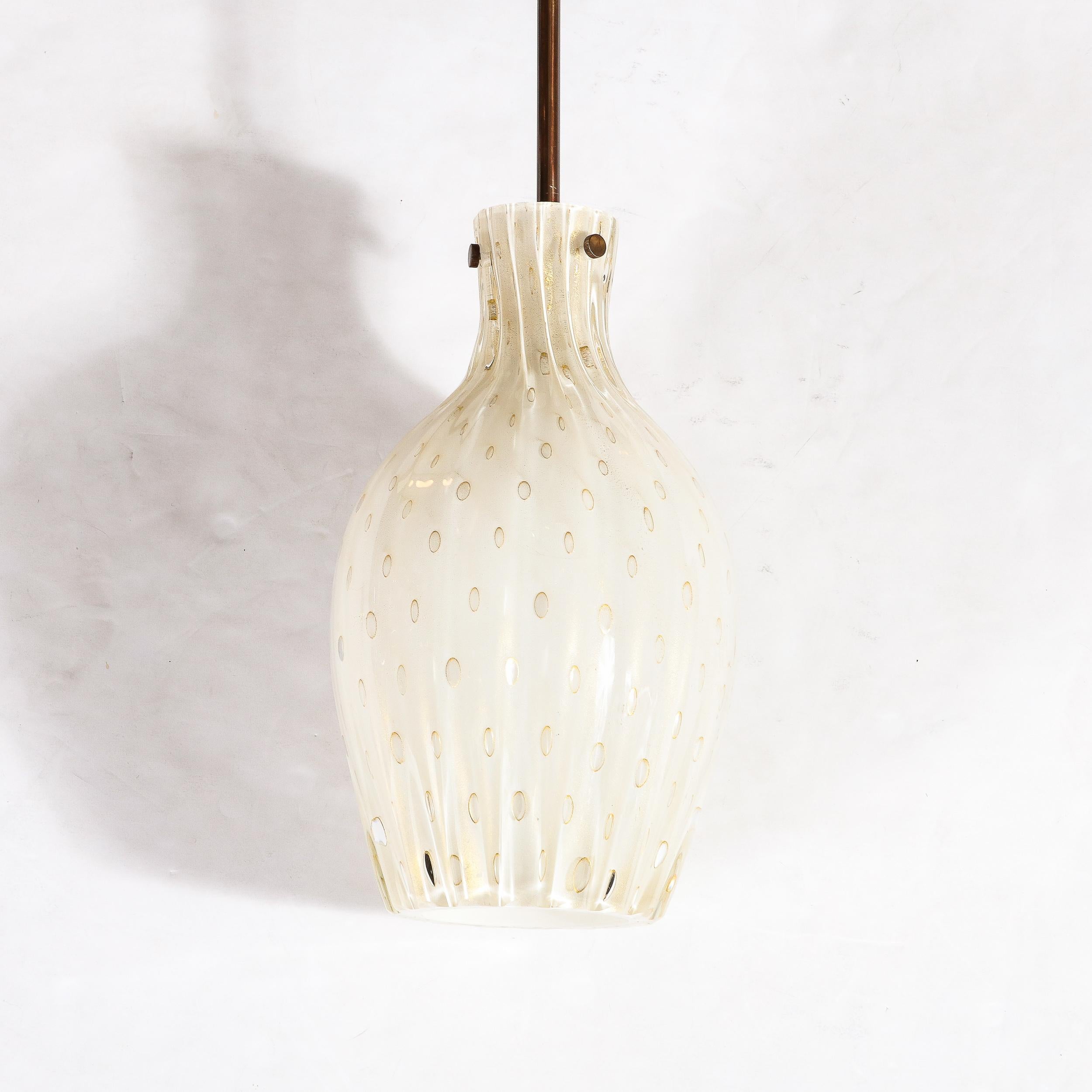 Contemporary Fluted Urn-Form Murano White Glass Pendants with Antiqued Brass Fittings For Sale