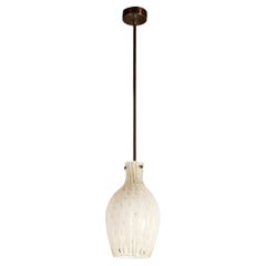 Fluted Urn-Form Murano White Glass Pendants with Antiqued Brass Fittings