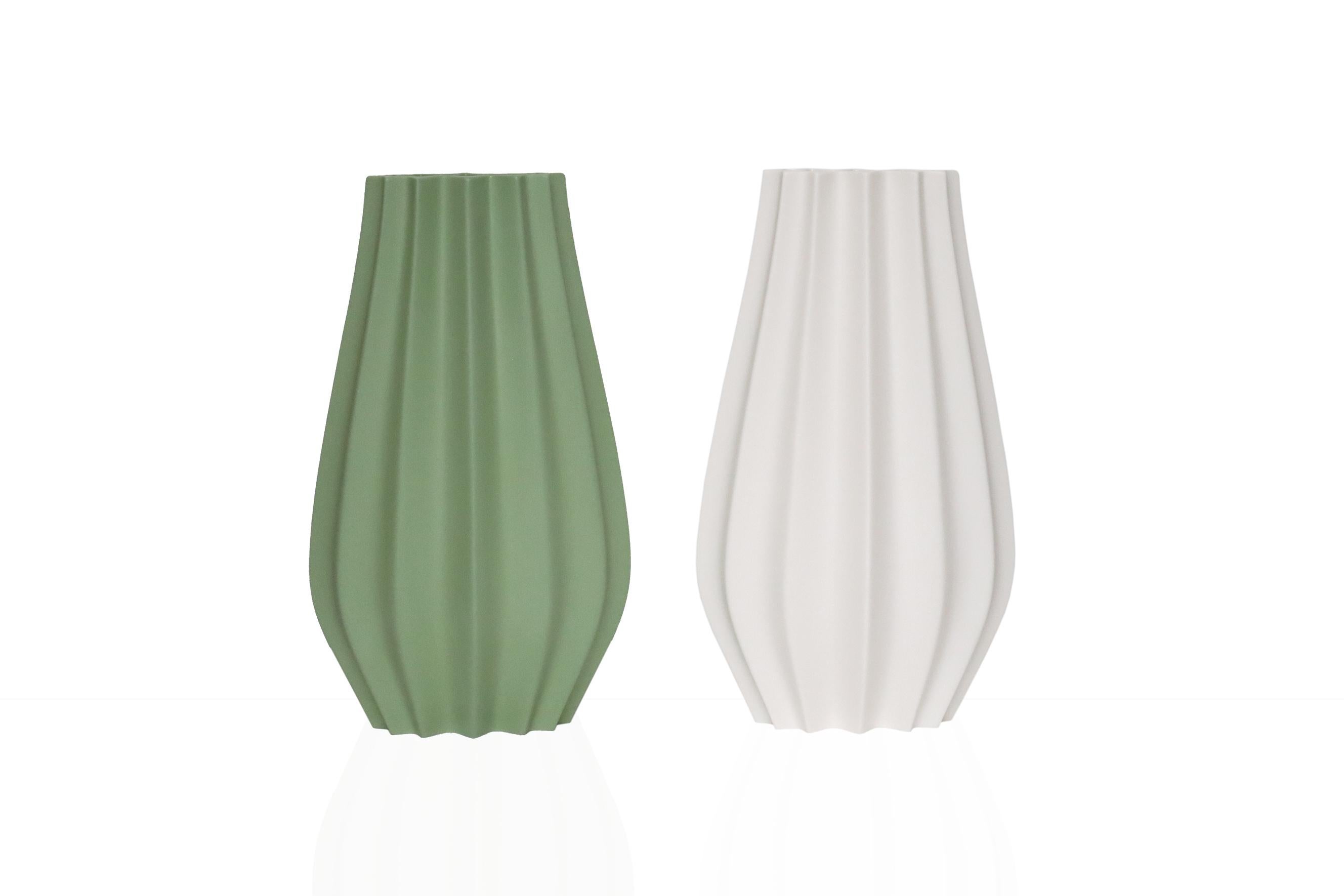 Contemporary Fluted Vase - Olive Green For Sale