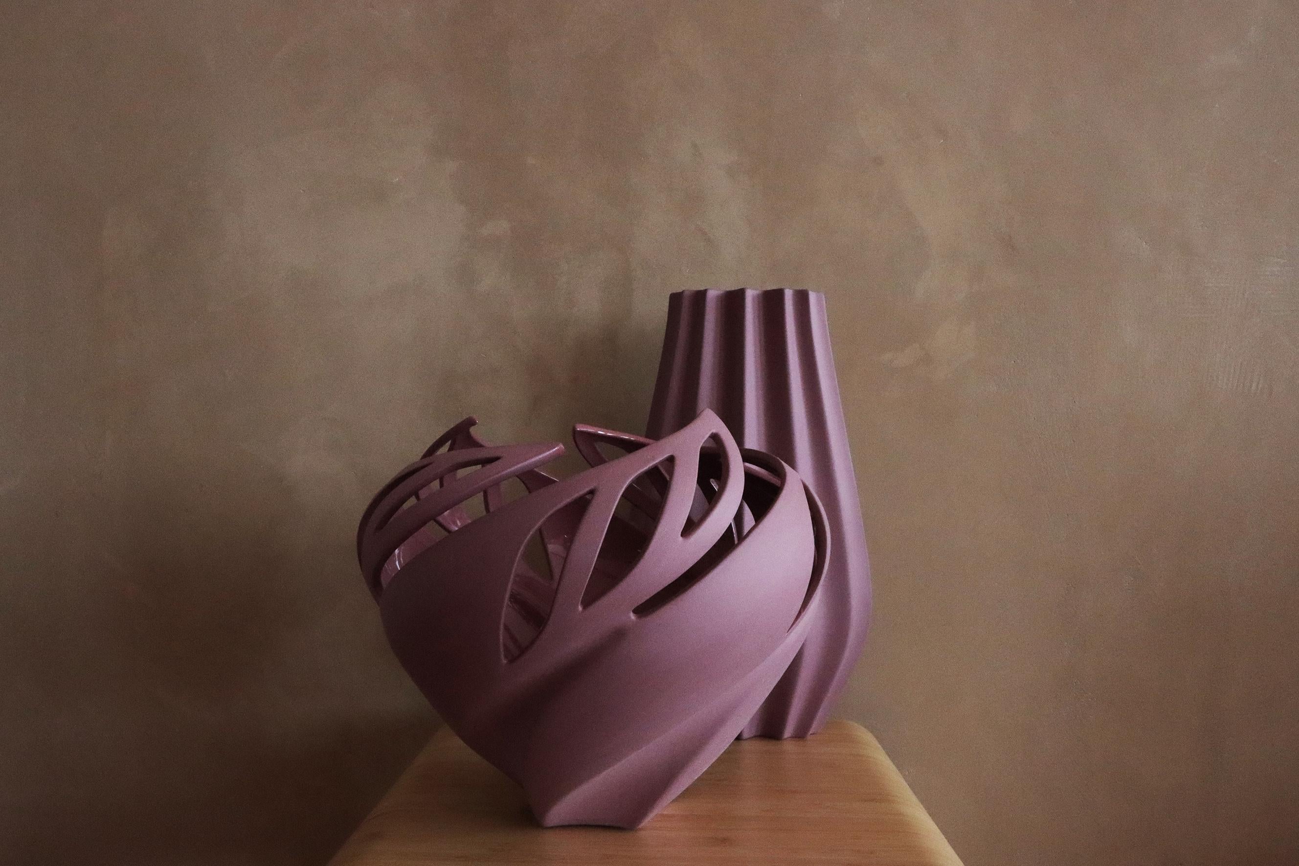 Glazed Fluted Vase - Sangria For Sale