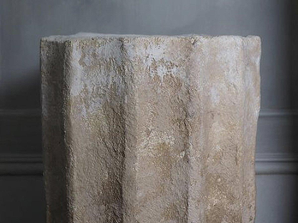 Handmade fluted planter of plaster & natural stone. Each is unique and hand finished by our Artisans in NY. Optional hole drilled at base for drainage upon request.